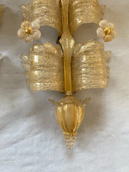 1970/80′ Pair of Murano Glass Or Crystal Sconces Barovier & Toso Butterfly Shape