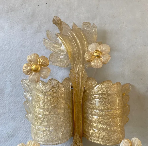 1970/80′ Pair of Murano Glass Or Crystal Sconces Barovier & Toso Butterfly Shape