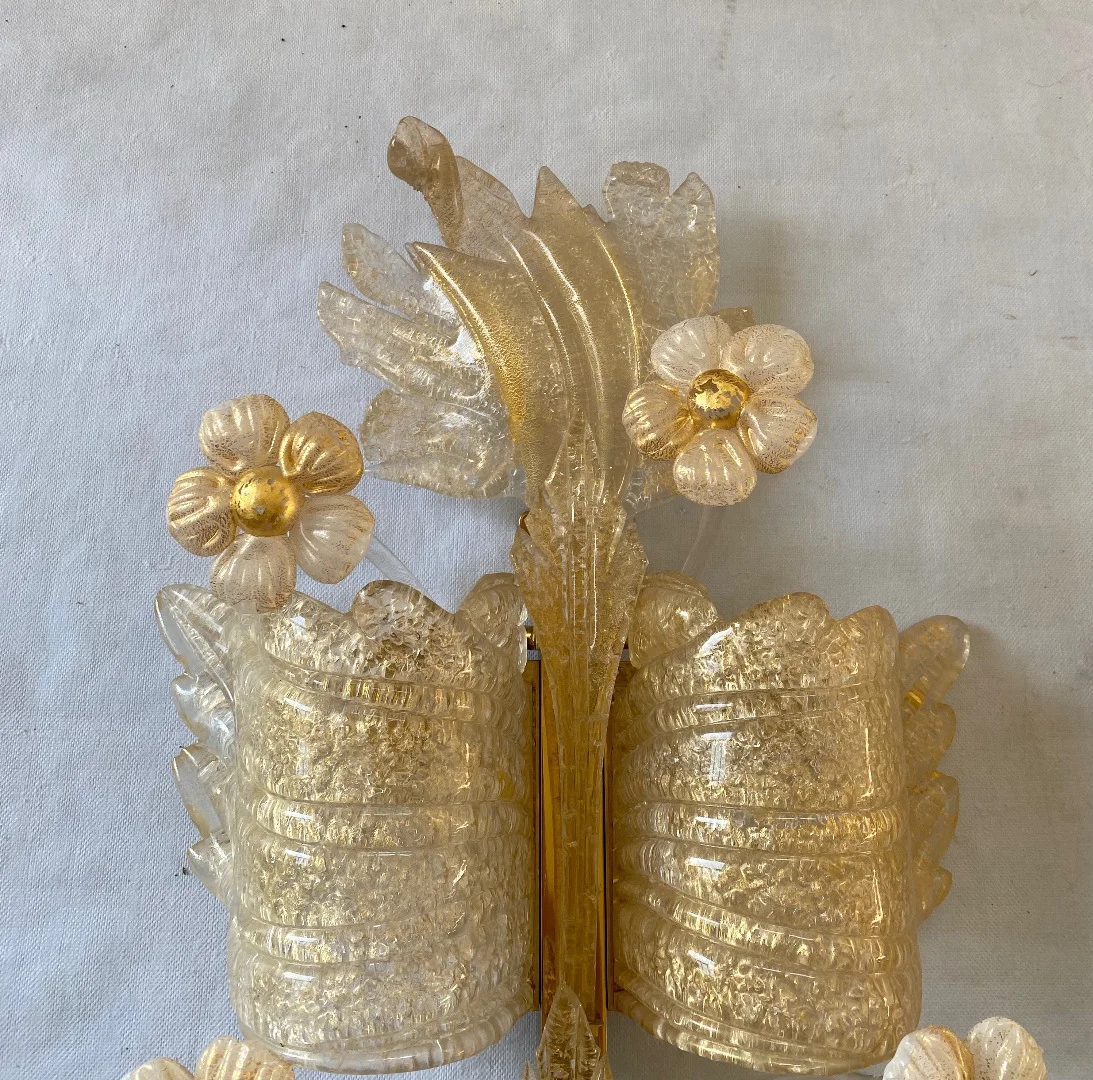 1970/80′ Pair of Murano Glass Or Crystal Sconces Barovier & Toso Butterfly Shape