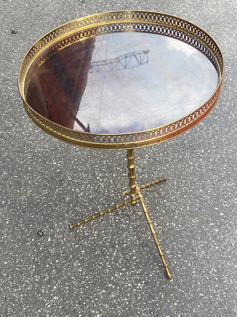 1970s Tripod Bronze Guéridon with Bamboo-Style Gallery by Maison Baguès