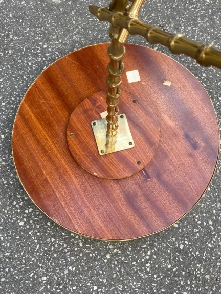 1970′ Guéridon Tripode Bronze Avec Galerie Modèle Bambou Maison Baguès