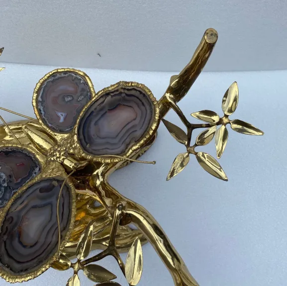 1970' Illuminated Bonzai Coffee Table On Sand Dune In Gilt Bronze Isabelle Faure Or Duval Brasseur With Butterfly Wings In Agate