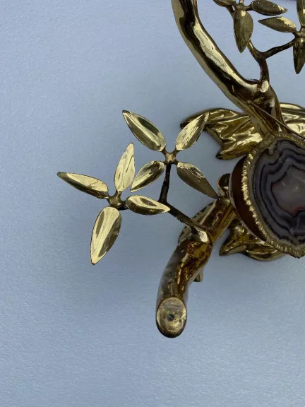 1970' Illuminated Bonzai Coffee Table On Sand Dune In Gilt Bronze Isabelle Faure Or Duval Brasseur With Butterfly Wings In Agate
