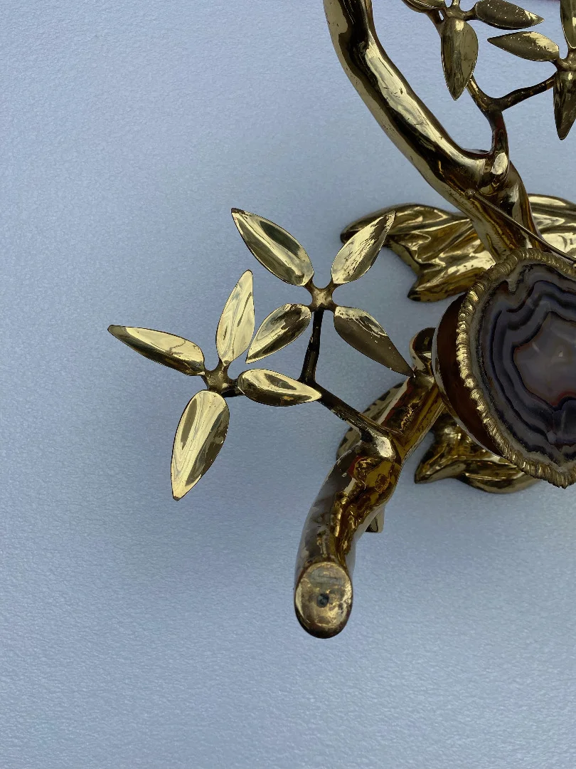 1970’Table Basse Eclairante Au Bonzai Sur Dune De Sable En bronze doré Isabelle Faure Ou Duval Brasseur Avec Papillon Ailes En Agate