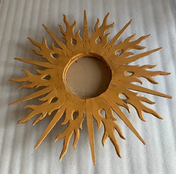 1950/70′ Flat Sun Mirror 2 Floors Golden And Silver Wood 78 Cm In Diameter