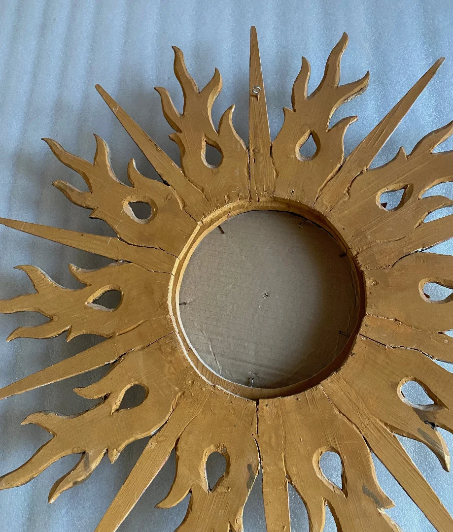 1950/70′ Flat Sun Mirror 2 Floors Golden And Silver Wood 78 Cm In Diameter