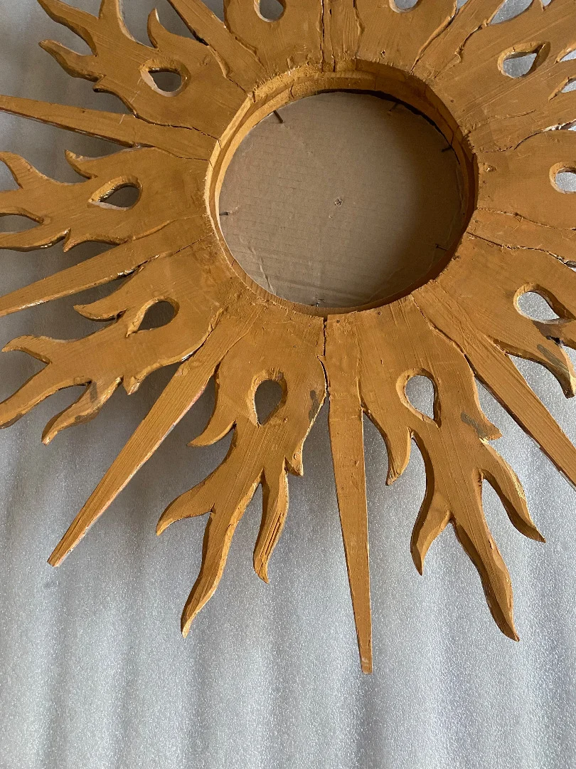 1950/70′ Flat Sun Mirror 2 Floors Golden And Silver Wood 78 Cm In Diameter