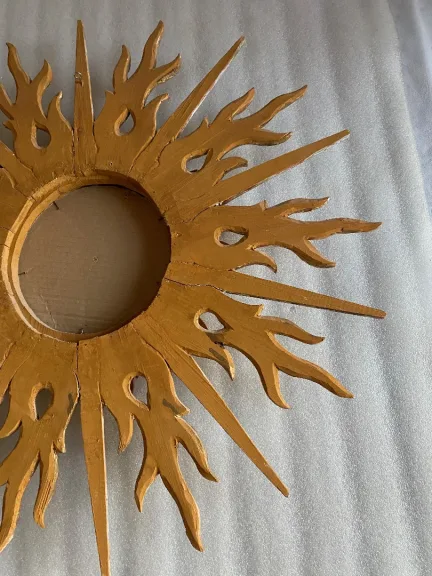 1950/70′ Flat Sun Mirror 2 Floors Golden And Silver Wood 78 Cm In Diameter