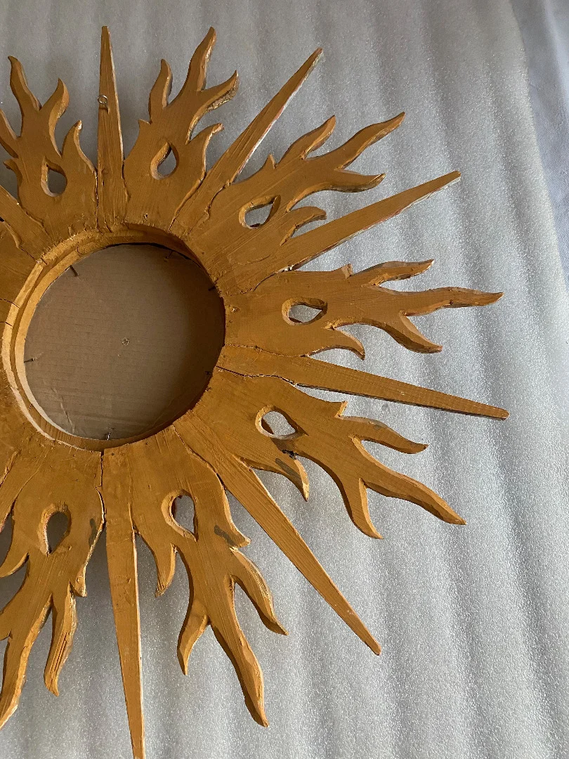 1950/70′ Flat Sun Mirror 2 Floors Golden And Silver Wood 78 Cm In Diameter