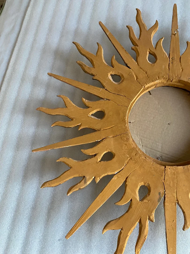 1950/70′ Flat Sun Mirror 2 Floors Golden And Silver Wood 78 Cm In Diameter