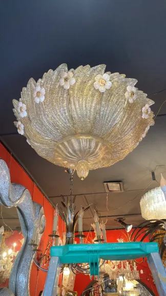 1970/80′ Murano Glass Or Crystal Ceiling Lamp Barovier & Toso
