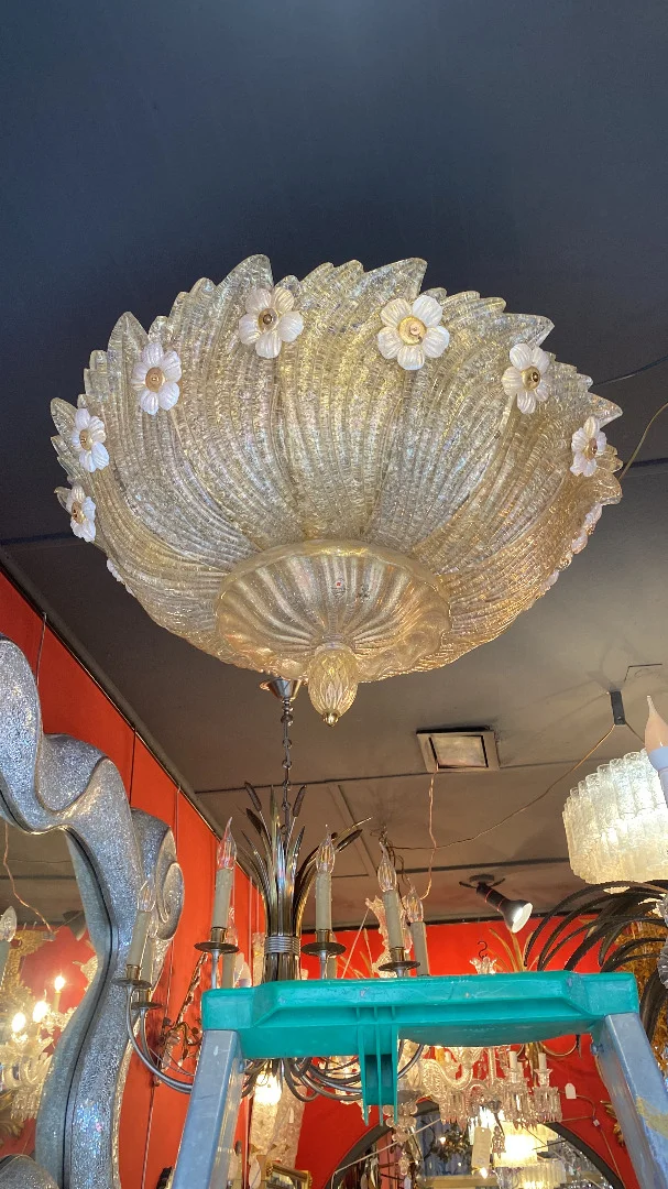 1970/80′ Plafonnier en Verre Ou Cristal De Murano Barovier & Toso
