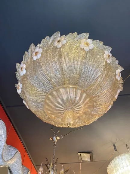 1970/80′ Murano Glass Or Crystal Ceiling Lamp Barovier & Toso
