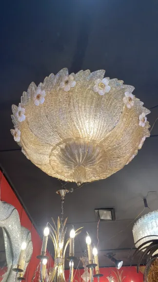 1970/80′ Murano Glass Or Crystal Ceiling Lamp Barovier & Toso