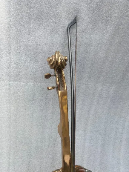 1970/80 Violin Lamp in Bronze and Pâte de Verre, Sculpture Signed LOHE