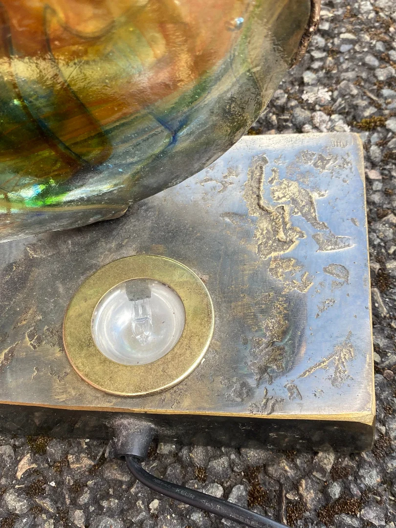 1970/80 Lampe Violon En Bronze Et Pate De Verre , Sculpture Signée LOHE