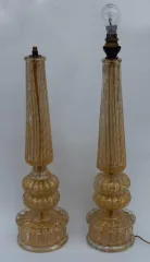 1950/70 Paire de Lampes Barovier & Toso Avec Paillons d’Or Fût Conique