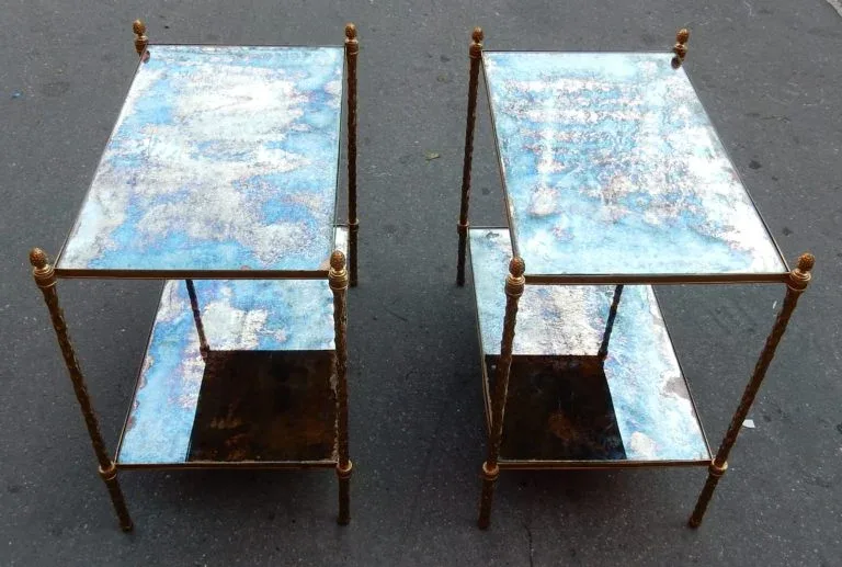 1970′ Table à Étage En Bronze Doré Décor Palmier Maison Charles