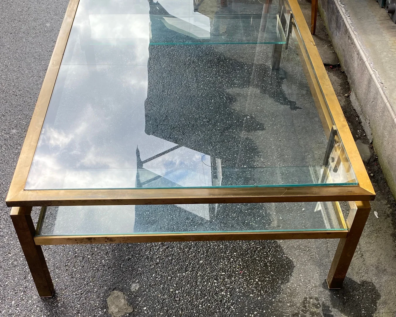 1970′ Rectangular Coffee Table Guy Lefevre For Jansen In Brass And Glass