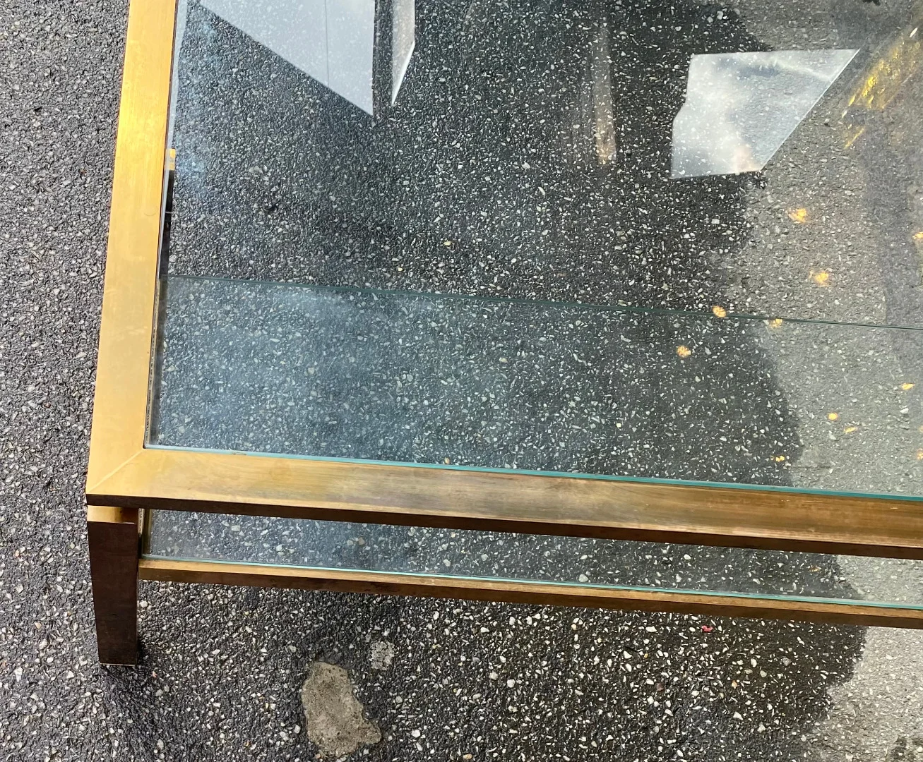 1970′ Rectangular Coffee Table Guy Lefevre For Jansen In Brass And Glass