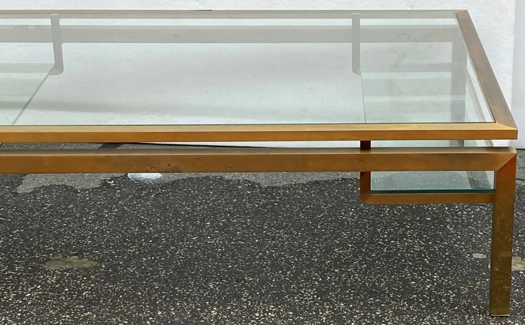 1970′ Rectangular Coffee Table Guy Lefevre For Jansen In Brass And Glass
