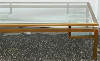 1970′ Rectangular Coffee Table Guy Lefevre For Jansen In Brass And Glass