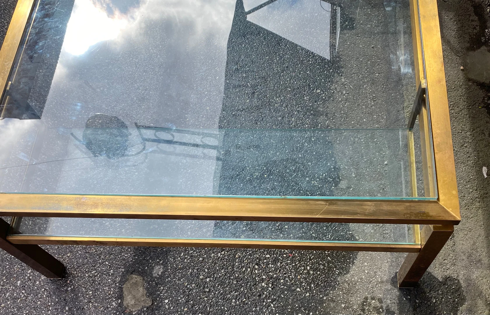 1970′ Rectangular Coffee Table Guy Lefevre For Jansen In Brass And Glass