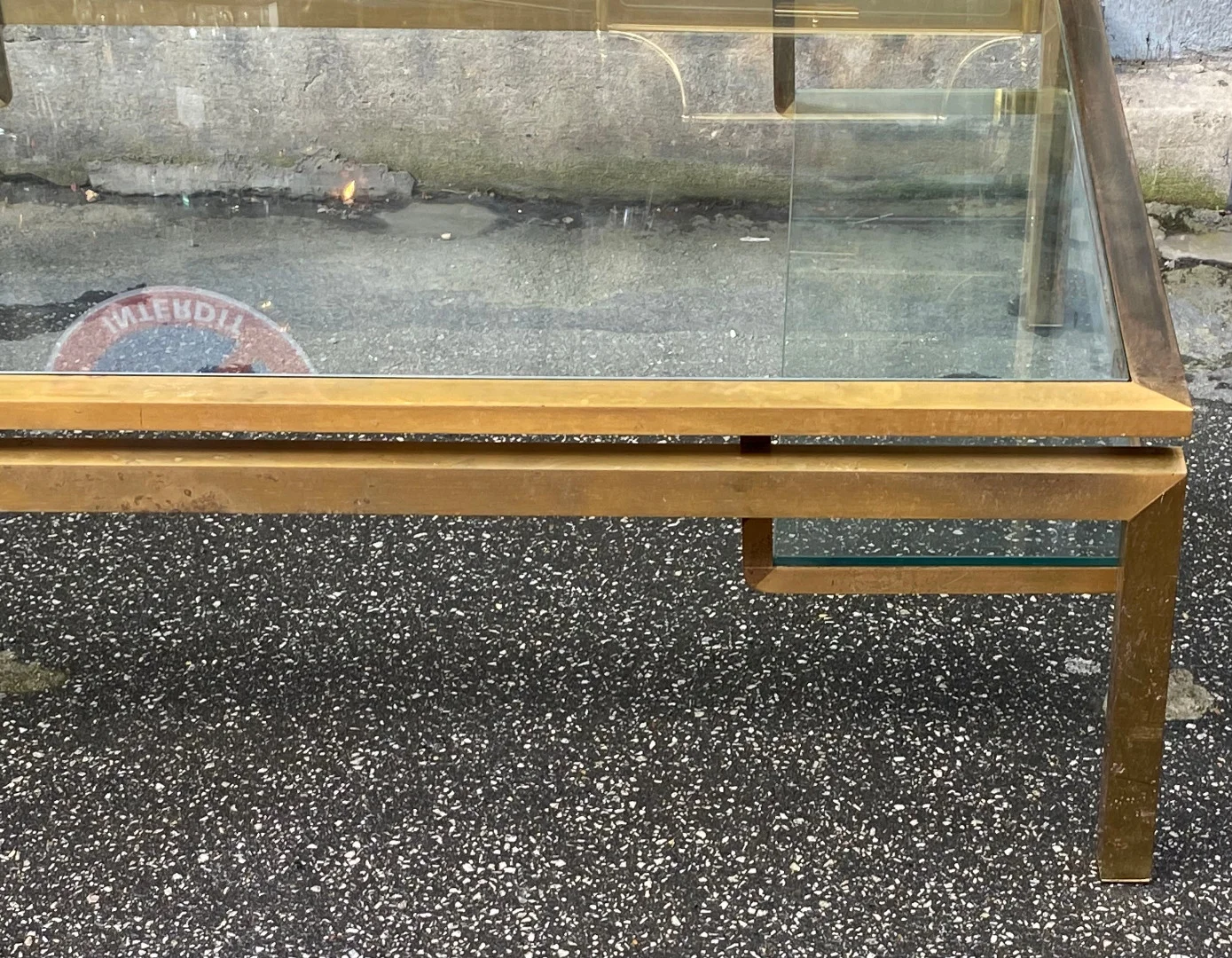 1970′ Rectangular Coffee Table Guy Lefevre For Jansen In Brass And Glass