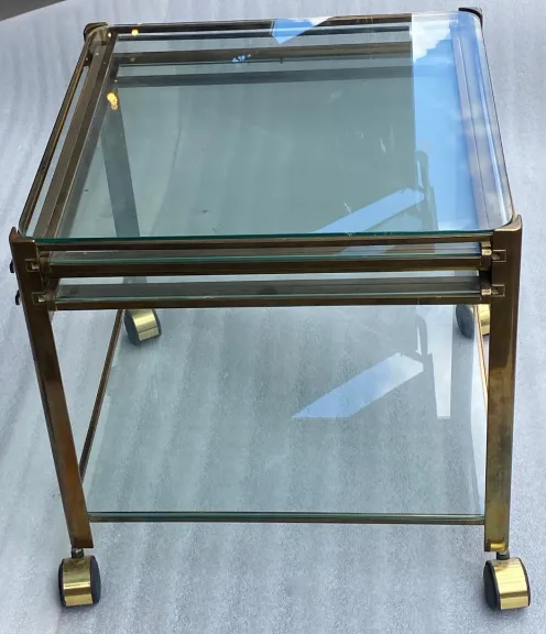 1970′ Expandable Rolling Trolley Maison MALABERT Provenance Parisian Palace In Patinated Brass
