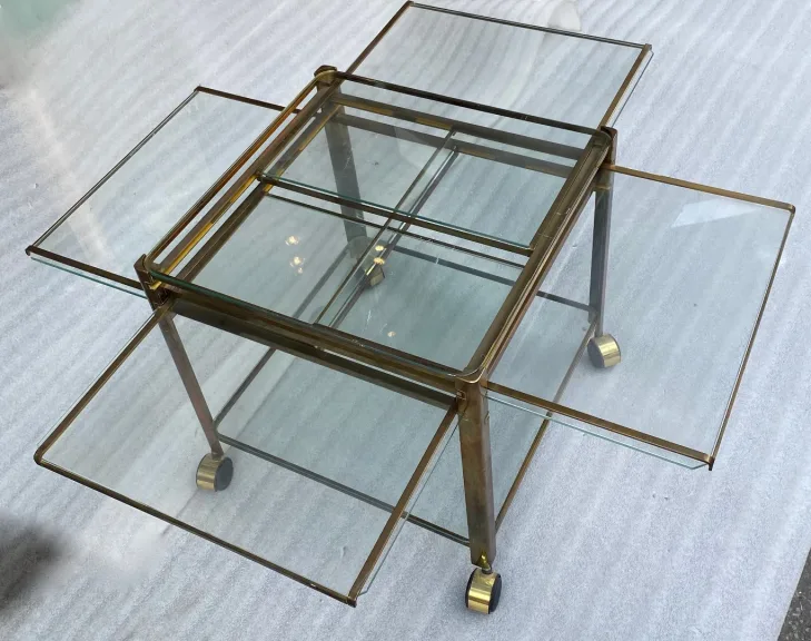 1970′ Expandable Rolling Trolley Maison MALABERT Provenance Parisian Palace In Patinated Brass