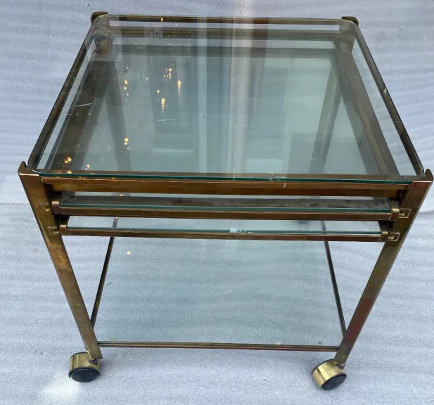 1970′ Expandable Rolling Trolley Maison MALABERT Provenance Parisian Palace In Patinated Brass