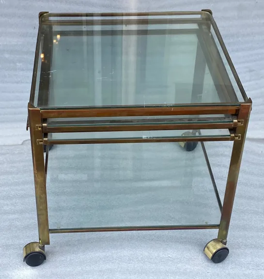 1970′ Expandable Rolling Trolley Maison MALABERT Provenance Parisian Palace In Patinated Brass
