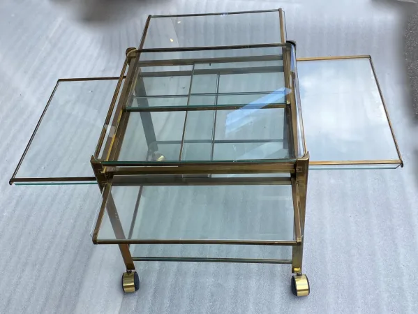 1970′ Expandable Rolling Trolley Maison MALABERT Provenance Parisian Palace In Patinated Brass