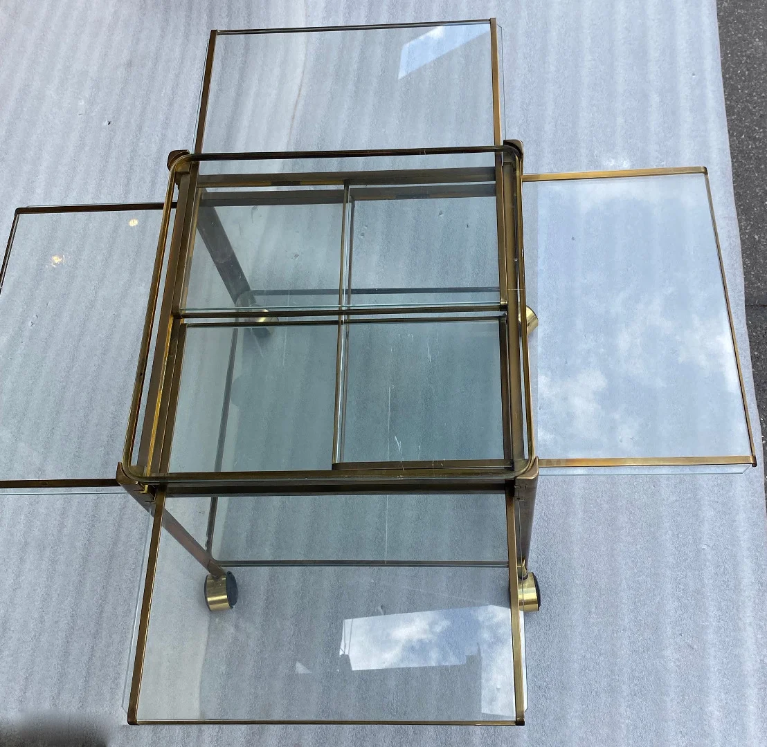 1970′ Desserte Roulante Extensible Maison MALABERT Provenance Palace Parisien En Laiton Patiné