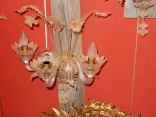 1950/70' Suite of 3 Sconces with 3 Arms of Light in Murano Crystal With Gold Flakes