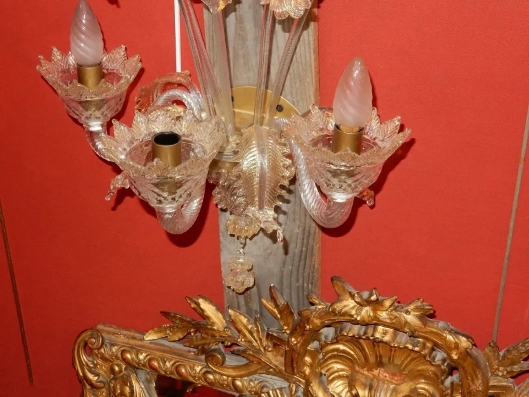 1950/70' Suite of 3 Sconces with 3 Arms of Light in Murano Crystal With Gold Flakes