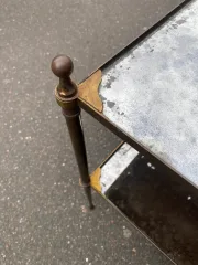 1950/70′ Pair of Maison Jansen Tables In Patinated Bronze With Vintage Mirror Trays