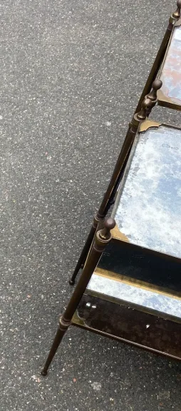 1950/70′ Pair of Maison Jansen Tables In Patinated Bronze With Vintage Mirror Trays