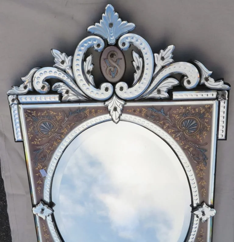 1880/1900 Napoleon III Mirror Enameled on Colored Cartridges