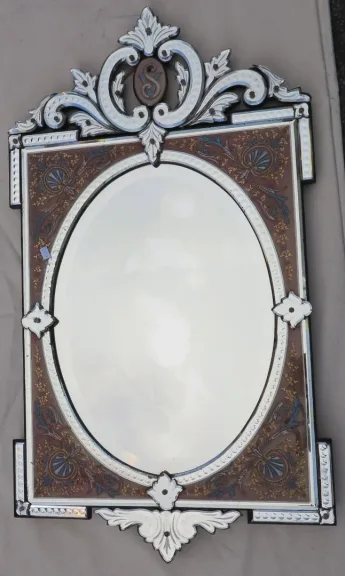 1880/1900 Miroir Napoléon III Émaillé sur Cartouches Colorées