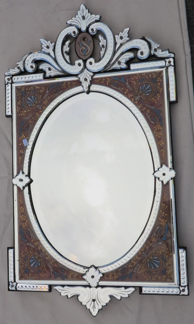 1880/1900 Napoleon III Mirror Enameled on Colored Cartridges
