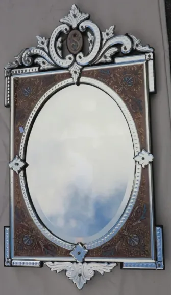 1880/1900 Miroir Napoléon III Émaillé sur Cartouches Colorées