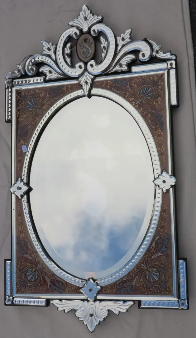 1880/1900 Napoleon III Mirror Enameled on Colored Cartridges
