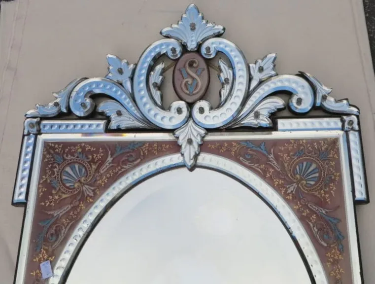 1880/1900 Miroir Napoléon III Émaillé sur Cartouches Colorées