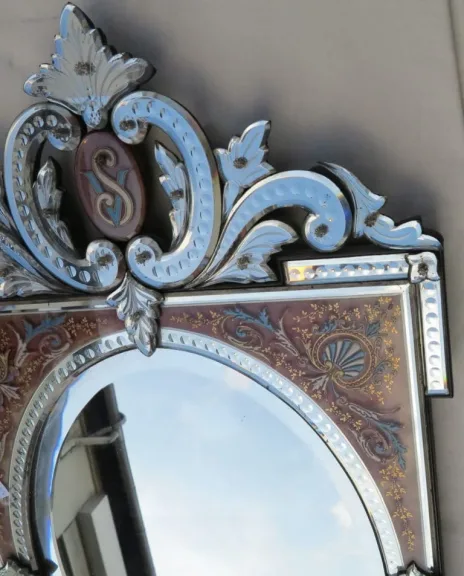 1880/1900 Miroir Napoléon III Émaillé sur Cartouches Colorées