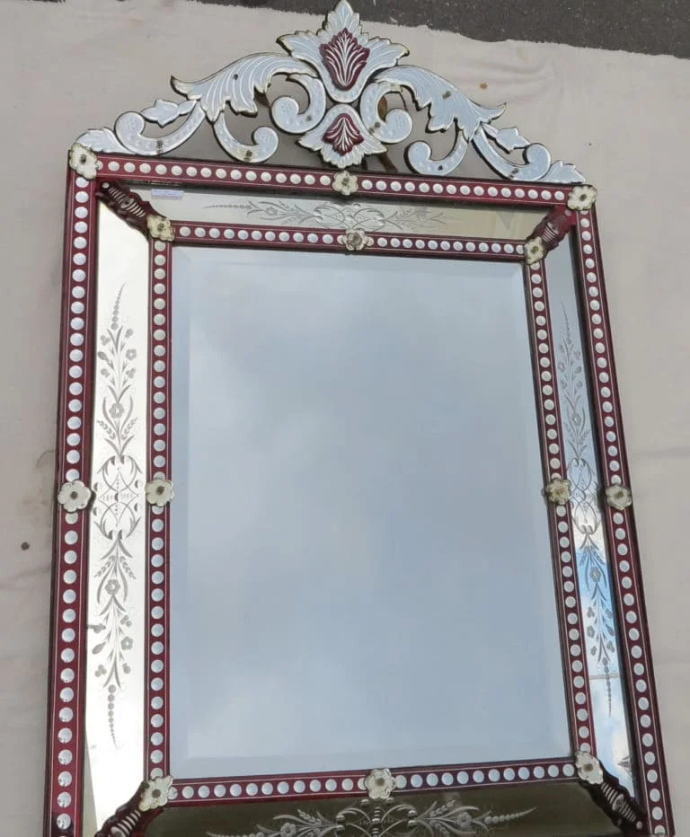 Venetian Mirror with Pediment Style LXIV Red Color Bohemia 19th