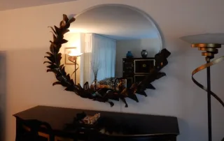 1970/80′ Miroir Éclairant Décor Bambou au Feuillage Style Duval Brasseur Par Barbier Pour Maison Jansen 180 X 140 cm Pièce Unique De Commande