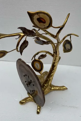 1970′ Illuminating Clock With Agate Leaves By FAURE, FERNANDEZ or DUVAL BRASSEUR For HONORE PARIS