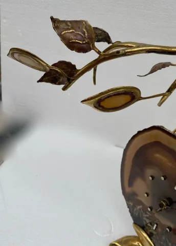 1970′ Illuminating Clock With Agate Leaves By FAURE, FERNANDEZ or DUVAL BRASSEUR For HONORE PARIS