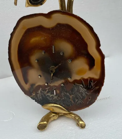 1970′ Illuminating Clock With Agate Leaves By FAURE, FERNANDEZ or DUVAL BRASSEUR For HONORE PARIS